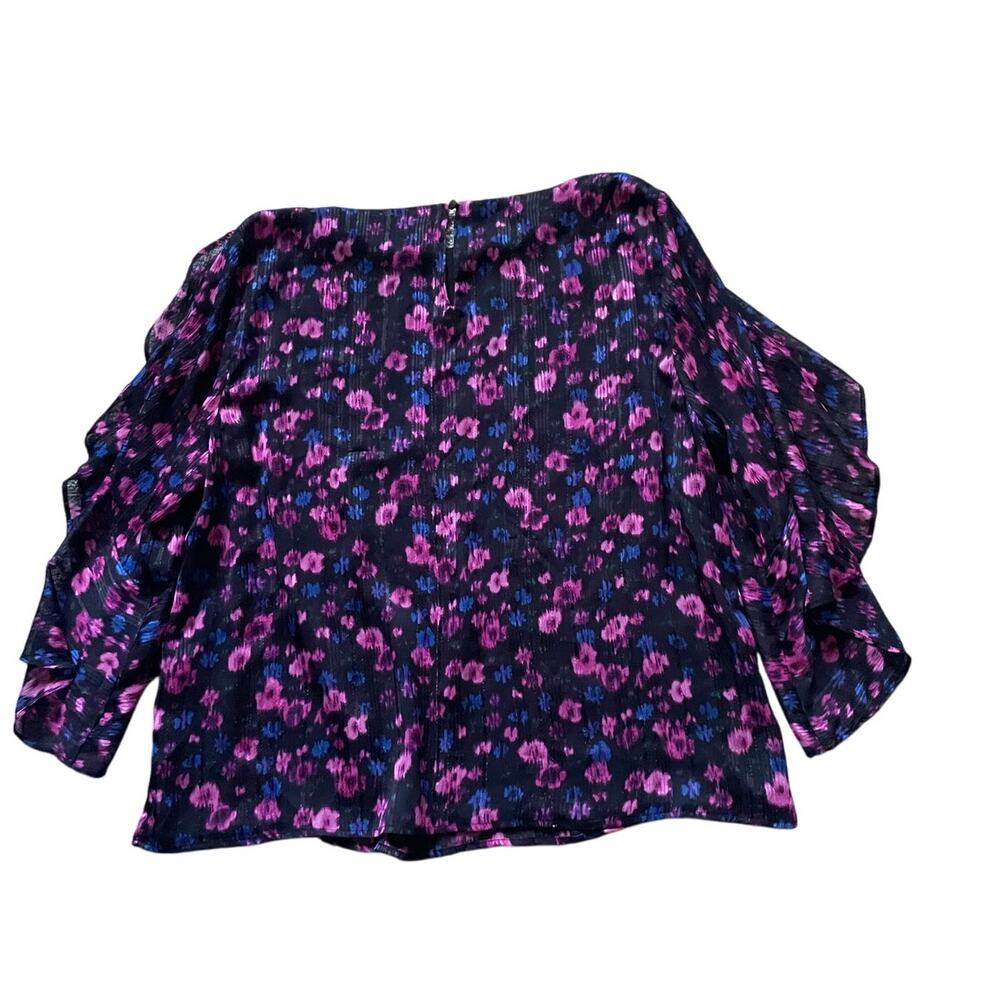 Vince Camuto Womens Black Floral Blouse Flutter sheer sleeve Size XL Whimsygoth